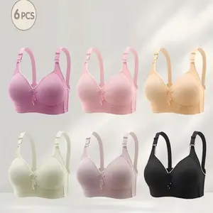 6PCS EssElegance Push-Up Jacquard Bra -Adjustable Support Straps & Wire-Free DailyComfort,Women's Lingerie & Underwear Elegant