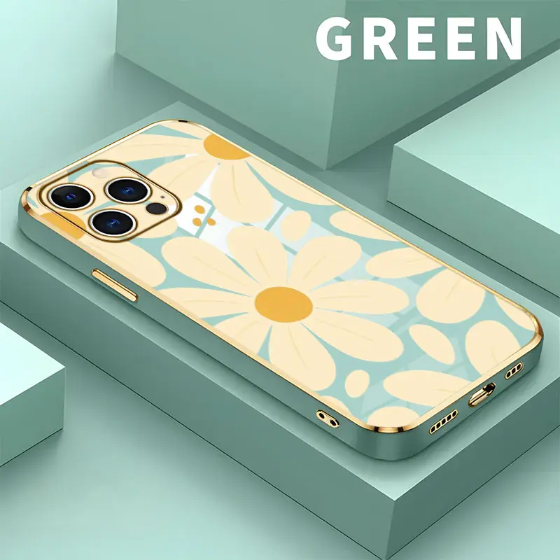 Yellow Daisy Pattern Phone Case， Retro Floral Style for iPhone 17 16 15 14 13 12 11 Plus Pro Max， Romantic Gift.