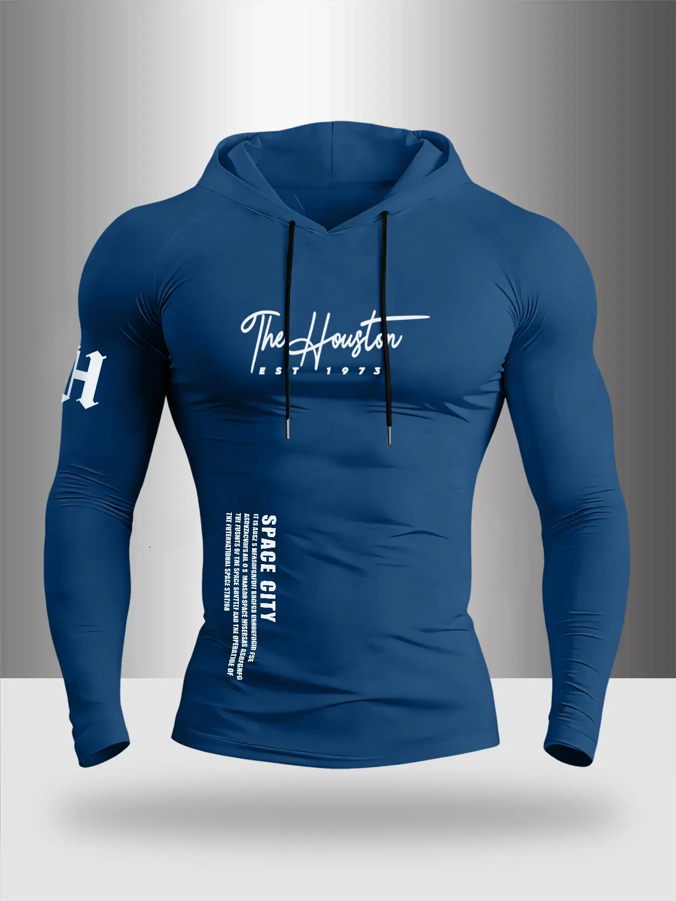 Men's Simple Letter Print Hooded Long Sleeve T-Shirt, Comfortable Elastic Fabric, Outdoor Fitness Sportswear, Casual Style, Athletic Fashion Activewear, Athletic Tops, Athletic Hooded Shirts, Activewear Clothing
