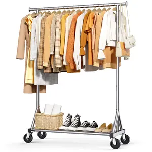Clothes Rack Heavy Duty, Single Bar Garment Rack, Stainless Steel Silver