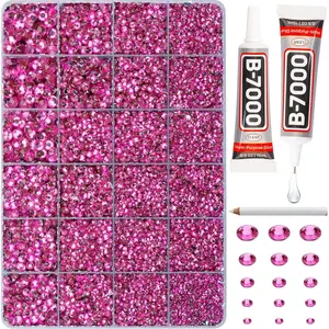 20100Pcs Fuchsia Resin Rhinestones 2,3,4,5,6mm Flatback for Bedazzling Crafting Crafts Clothing Clothes Fabric Shoes Nail Art, Flat Back Gems Diamonds Bedazzler Kit Bulk Jewels Crystals Gemstones