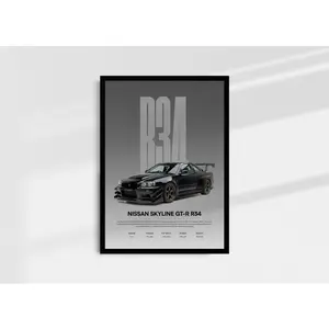 R34 JDM Poster | Automotive Wall Art | Skyline Car Print, Product without frame