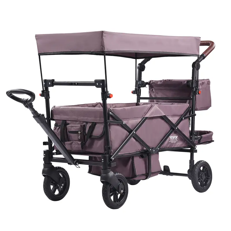 【toolupgrade】VEVOR Sturdy Unisex 2-Kid Tandem Pushchair, Folding Travel/Travelling Stroller Wagon with 1-Click Quick Fold & Go, Adjustable Handle, Encircling Harness, Removable Canopy, 4-Wheels with Brake for Camping