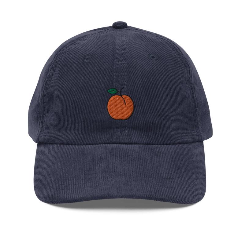 Peachy Keen: Embroidered Corduroy Dad Hat with Orange Peach Icon