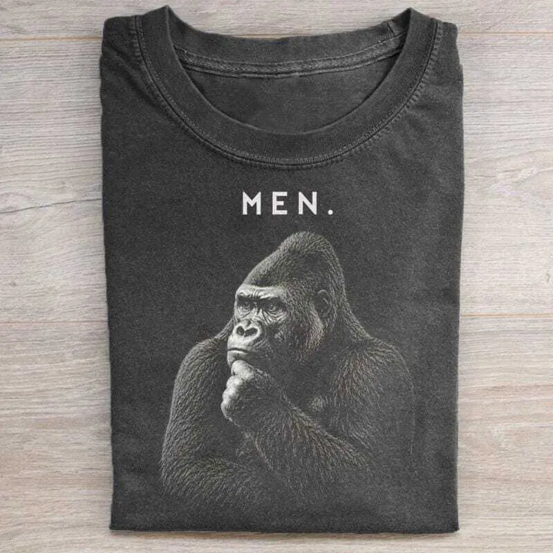 Men. Thinking Gorilla Shirt, Funny Meme T-Shirt, Minimalist Gorilla Graphic Tee, Sarcastic Animal Shirt, Gift For Him, Streetwear Funny Tee Cotton Trending