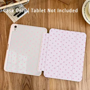 1PC Cute Pink Polka Dot Print Tablet Case, Auto Wake/Sleep Y-Shaped Trifold Stand Protective Shell With Pencil Holder Compatible With iPad Pro 11"/Air 11"/13" M3/10th/9th/8th/7th Gen/Air 4/5/10.9"/10.2"/9.7"