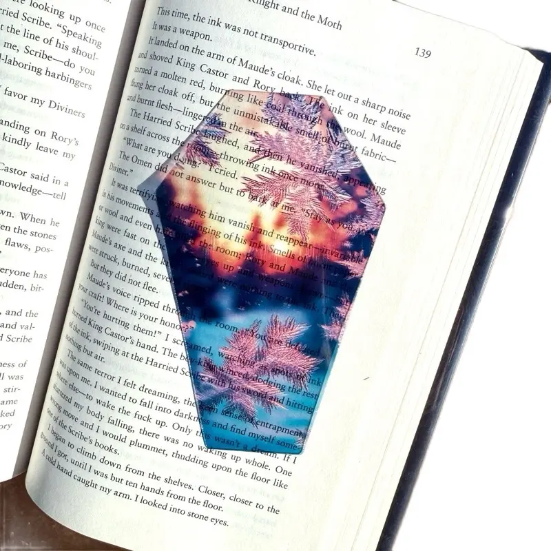 Break of Dawn Coffin Clear Bookmark - Unique Frosted Sunrise Design for Gothic Romance Book Lovers