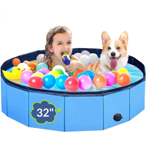 Dog Pool Foldable Pet Swimming Pool 32 x 8 Inch Collapsible Hard Plastic Dog Bath Tub with 6mm High-Strength PP Board Non-Slip Portable Puppy Pool for Small Dogs Cats Ducks Quick Drain & Easy Setup