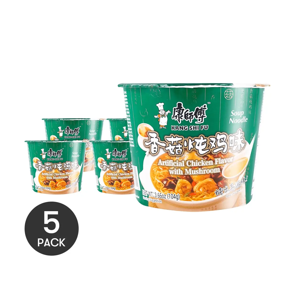 MASTER KONG Chicken & Mushroom Noodle Soup - Instant Noodles, 3.66oz*5【5 Packs】