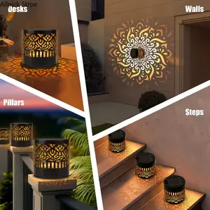 Mandala Solar Garden Lantern, Waterproof LED Outdoor Landscape Light, Decorative Metal Cylinder Solar Lamp for Patio, Yard and Garden Decor, Auto On/Off Solar Powered Pathway Light for Backyard, Balcony, Walkway and Outdoor Ambience