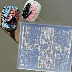 Silicone Nail Mold Skull Design, Silicone Material DIY Manicure Template for Dark Gothic Style, Professional Nail Art Tool for Beginners & Professionals