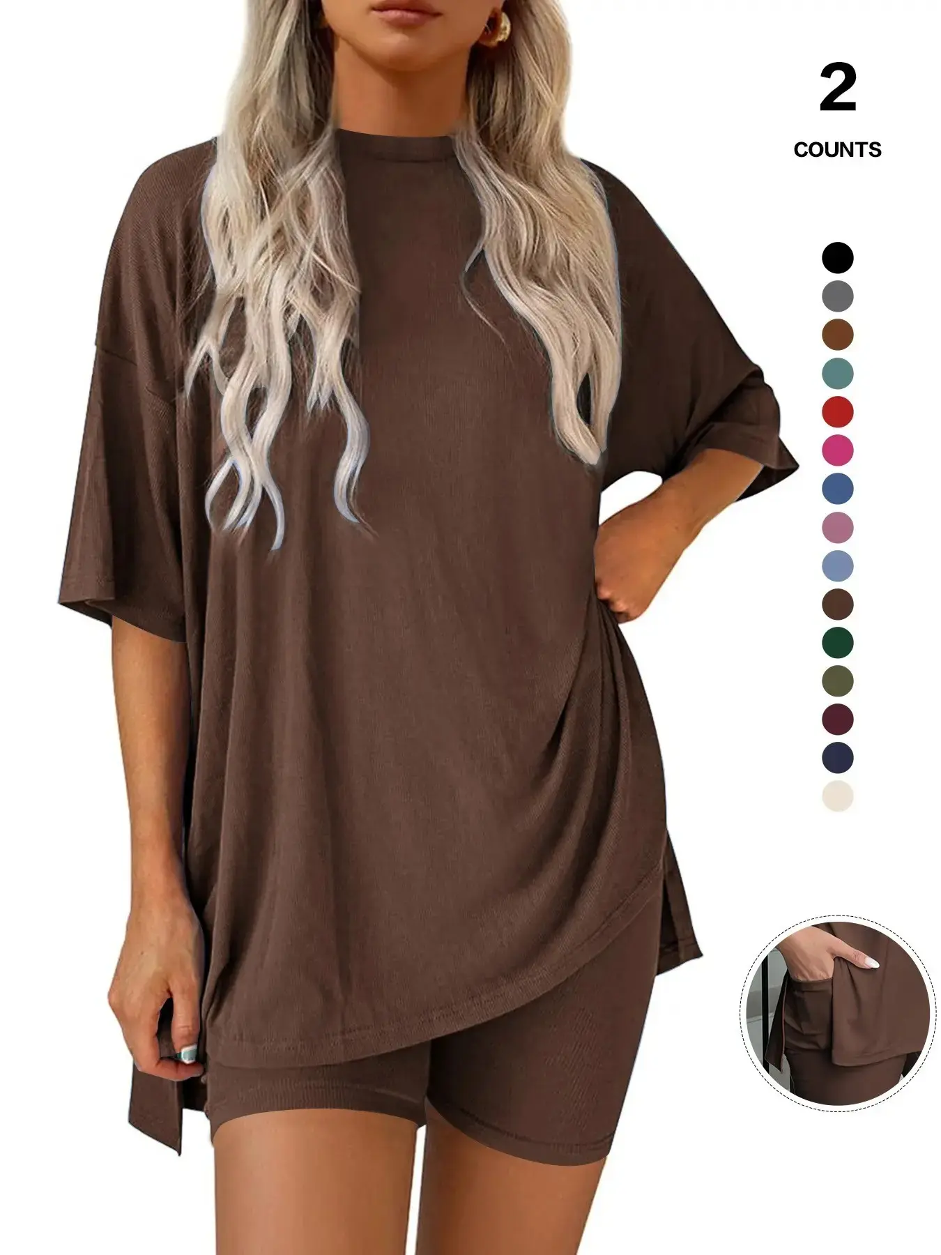 Women's Home Wear Loungewear Set, Short Sleeve Round Neck Fitted Pajamas with Bike Pants, Comfortable for Spring Summer, Elegant Daily Wear, Multiple Colors Available