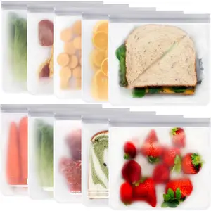 10 Pack Reusable Sandwich Bags, Reusable Quart Freezer Bags, Extra Thick Leakproof Reusable Storage Bags Silicone and Plastic Free for Marinate Meats, Cereal, Lunch, Travel Items Gray Airtight Containers