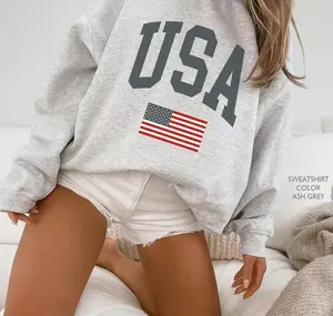 USA Sweatshirt Faded Vintage Style Aesthetic American Flag Crewneck 4th of July Trendy Retro Style USA Olympic Crewneck Unisex Sweatshirt Fitted Hoodie