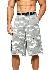 Men's Vintage Camo Cargo Shorts 100% Cotton Baggy Fit Y2K Distressed Streetwear Denim Material Utility Pockets - Jeans, Menswear