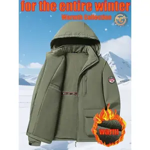Men's Outdoor Windproof Waterproof Fleece Lined Jacket, Thick Warm Winter Coat with Multiple Pockets, Ideal for Cold Weather Activities Can be used with raincoat