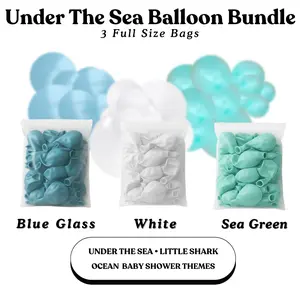 Under The Sea Balloon Bundle - Blue Glass, White, Sea Green - Sizes 5"- 12"- 18"