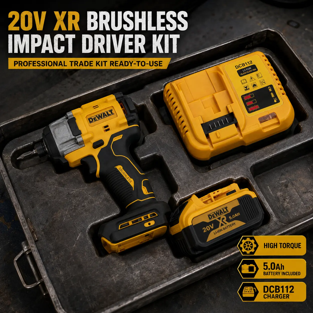 []DEWALT Cordless Impact Driver Kit, Fast Driving & Powerful Fastening, Durable Metal Gear Housing, Compact Lightweight Design, High Torque Performance, Popular Power Tool Kit, DIY, Home Improvement, Garage Repair, Automotive Work & Construction