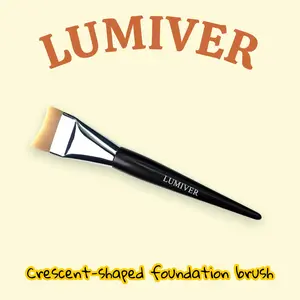 LUMIVER Crescent-shaped foundation brush – Synthetic Fiber Makeup Brush with Copper Ferrule & Wooden Handle for Smooth Blending