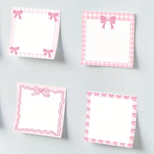 4 packs of pink bow post-it notes-3x3 inch cute post-it notes with flowers and heart-shaped designs, cute post-it notes suitable for women, school supplies, party gifts, and cute post-it notes, Sticker Packs, Adhesive Tabs