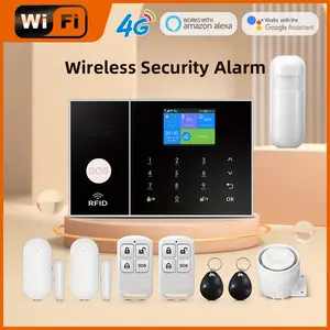 2024 4G Wifi Wireless Alarm System Tuya Smart Home Child Safety Home Anti-theSystem Smart Life App Control Works with ALexa Motion Detector Door and Window Sensor Remote Control RFID Keypad Siren for Residential Apartment Office