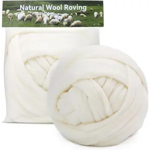 MORFEN 9.5 oz Wool Roving, Needle Felting Pure Wool Yarn,Needle Felt Roving Suitable for DIY Craft Materials(Bright White)