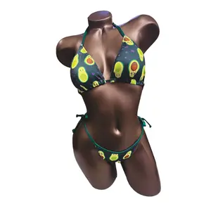 Ready Made Avocado Print Bikini / Triangle Top & Tie-Side Bottom