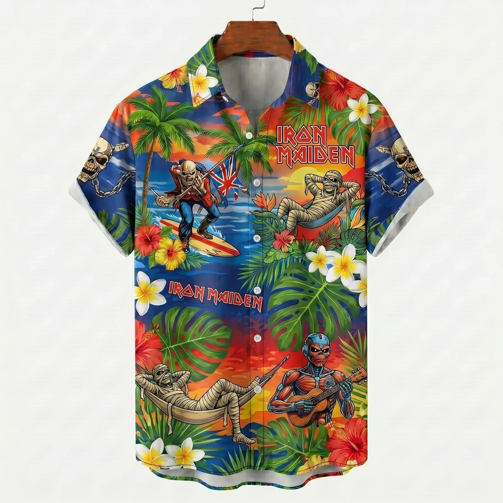 Iron Maiden Graphic Hawaiian Shirt, Heavy Metal Tropical Aloha Shirt, Concert Fan Gift