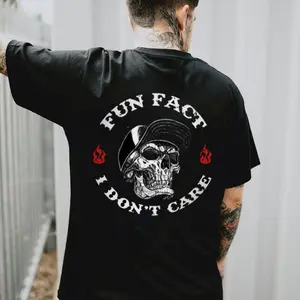 FUN FACT I DON'T CARE Skull Print Men'S T-Shirt, Top Menswear, Cotton Tee Shirt Casual Streetwear