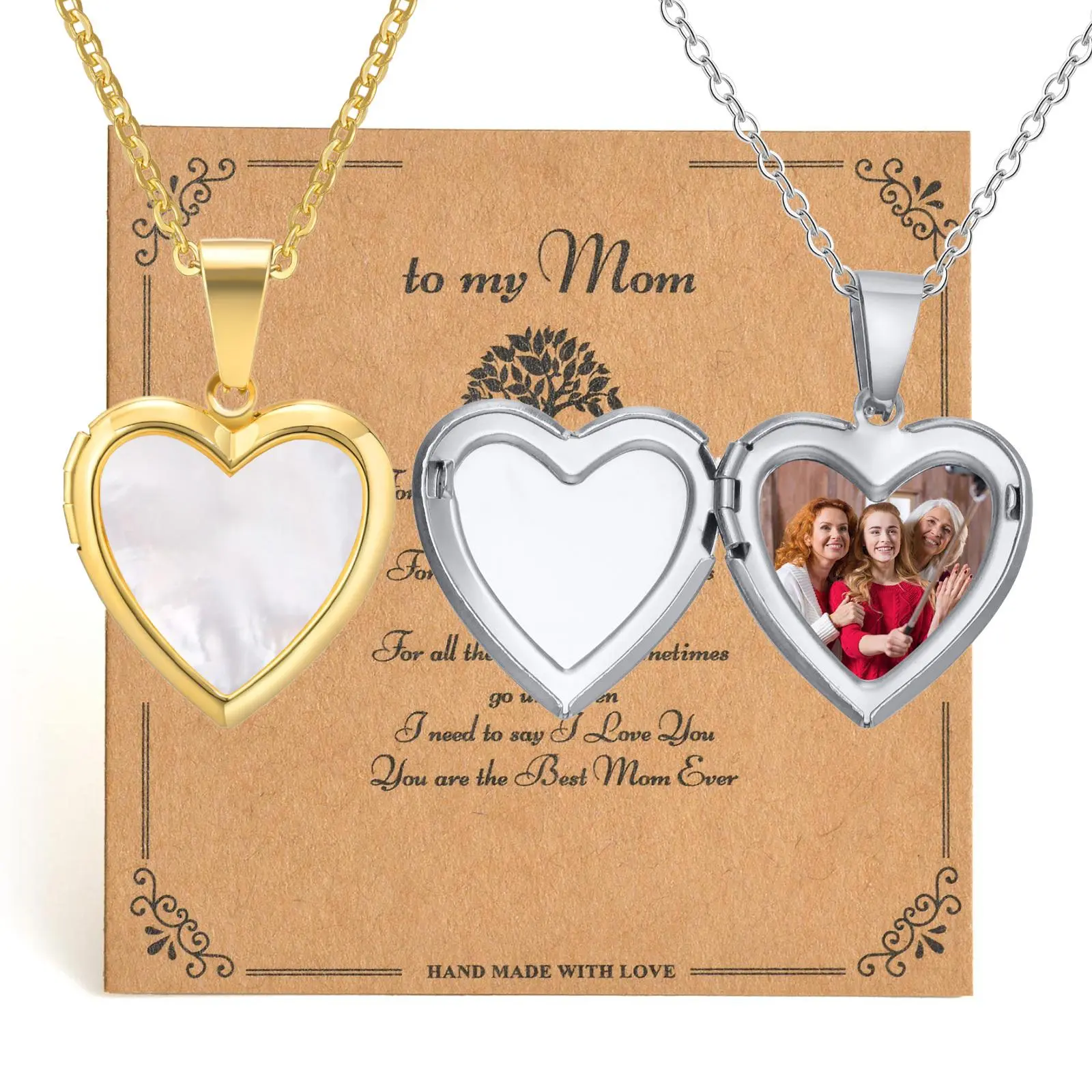 Vnox Personalized Po Name Words Locket Necklaces for Women,Family Image Po Frame Pendant Card Mothers Day Gift to Mom Wife