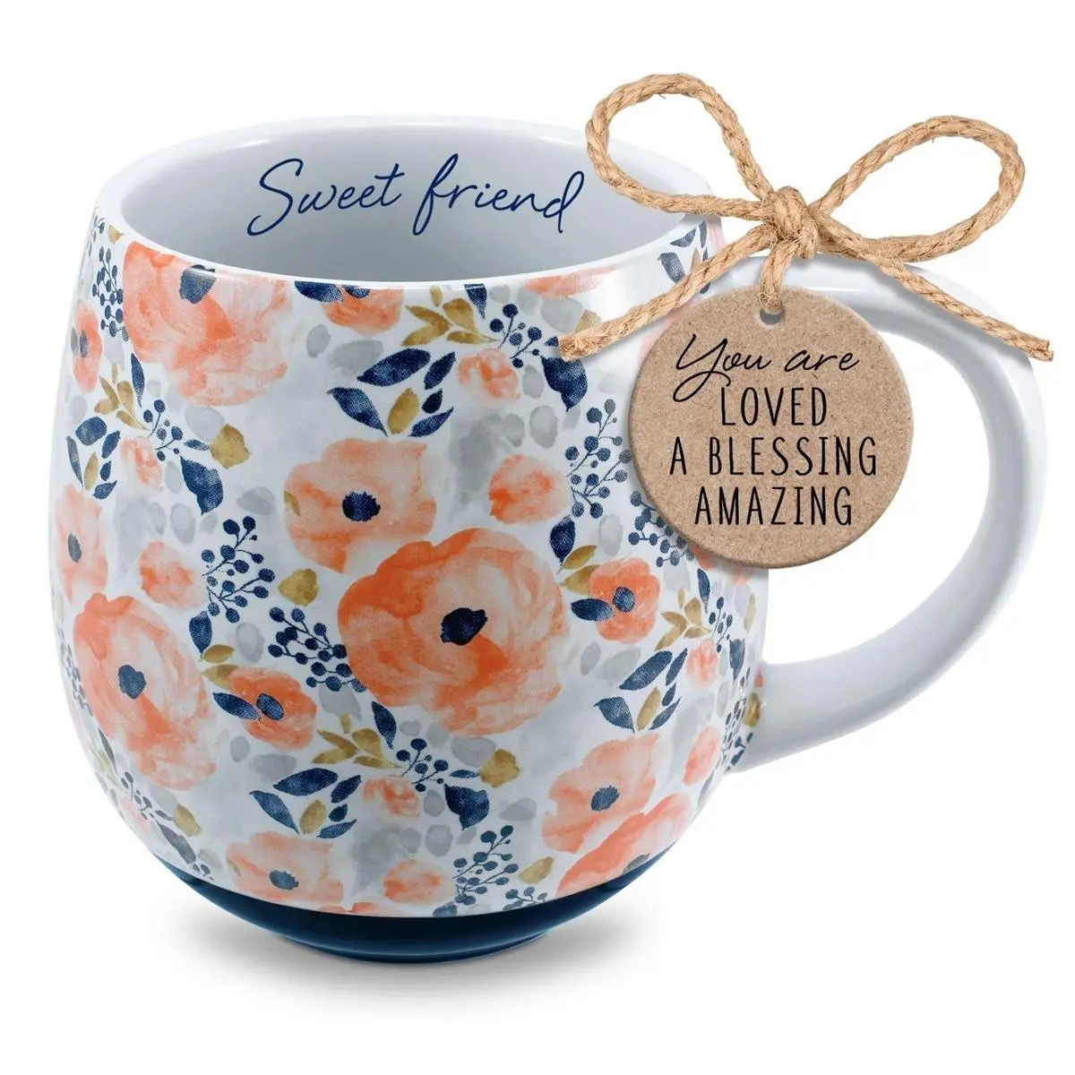 Dicksons Inc 18oz Ceramic Coffee Mug - Ceramic Body, Watercolour Floral Motif, Proverb 27:9 Verse Reveal, Inside Rim Text, Sweet Friend Themed Cute Cup for Daily Use, Cute Cups