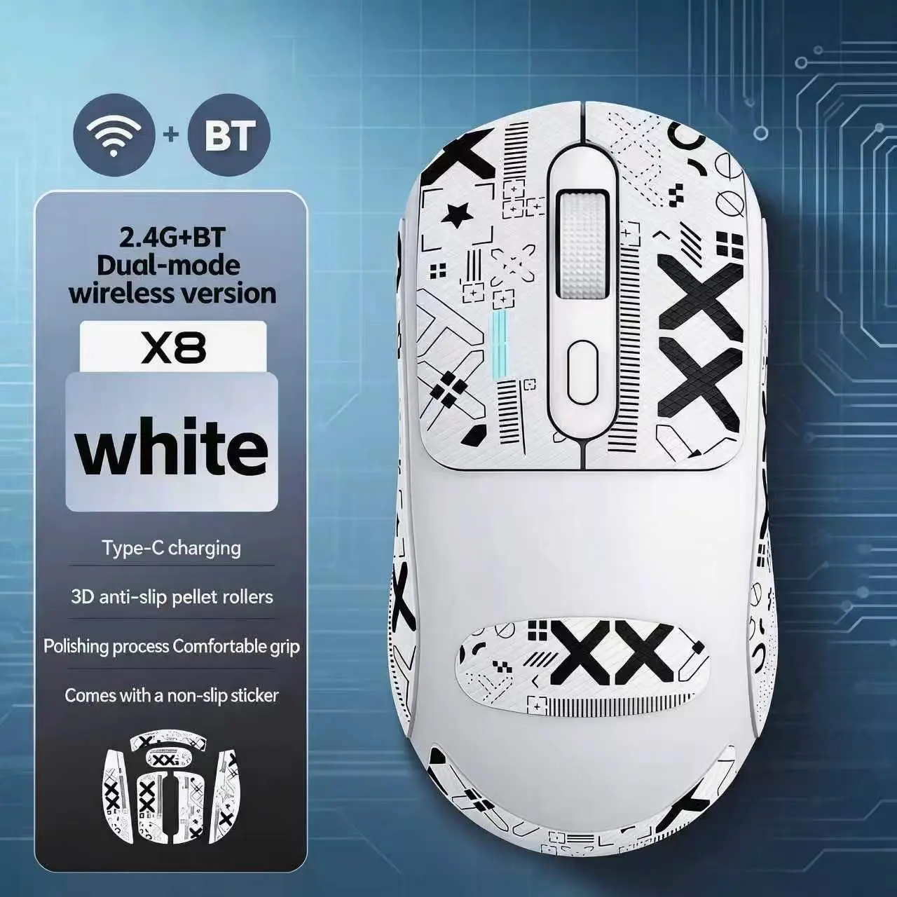 T-WOLF X8 White Wireless Mouse, Silent Bluetooth Mouse with USB-C Rechargeable Battery, Dual Mode Laptop Mouse for PC, Aesthetic Desk Setup & Study Essentials