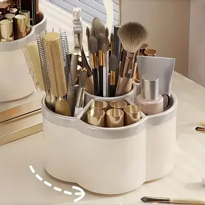 360-degree rotating desktop storage box - 6-compartment PP plastic storage box Organiser, Cosmetic organizers, suitable for makeup brushes, writing tools - ideal for office, bathroom, dressing table, room decoration and home organization