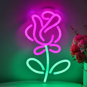1pc Pink Rose Neon Light Sign - LED Wall-Mounted Glowing Flower  for Bedroom, Wedding, Salon, Cafe, Bar - Romantic Pink Glow Decor