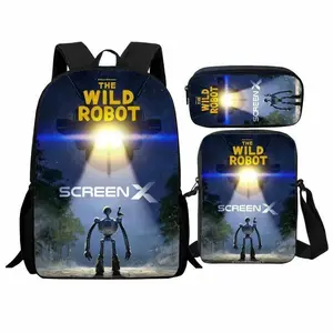 The Wild Robot Anime Backpack for Women/Men/Teens, Day Packs Knapsacks Casual Backpacks 3 Pcs Set Gift for Gym Travel Camping Outdoor Work Business