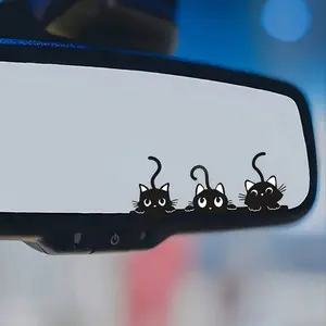Funny Cute Cartoon Cat Stickers for Car Rearview Mirror, Waterproof Vinyl Decals for Laptop Motorcycle Helmet, Smooth Surface Decor Accessories