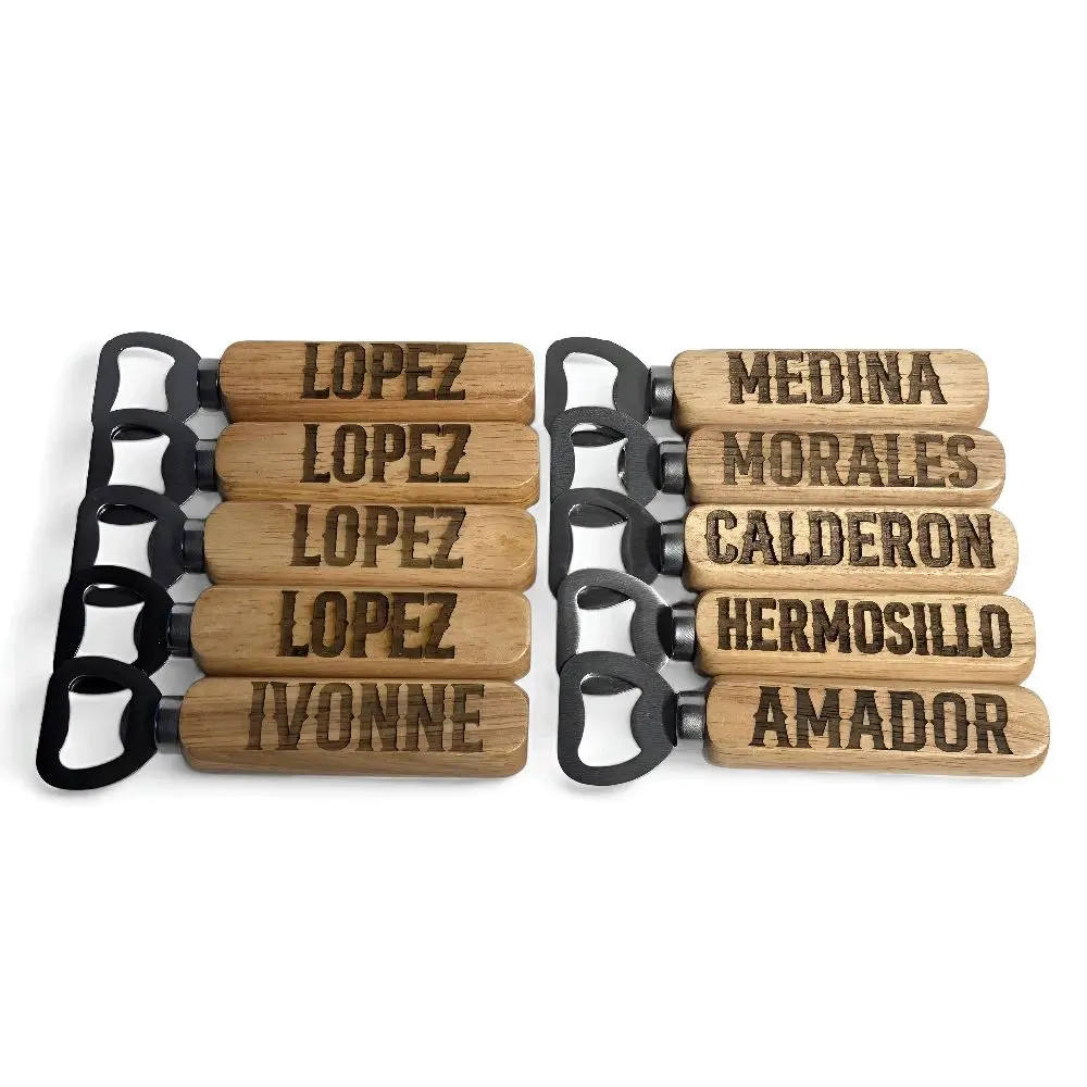 Personalized Stainless Bottle Opener, Wooden Beer Opener, Wood Handheld Heavy Duty Bottle Opener for Bartender Wedding Party Gifts for Him/Her