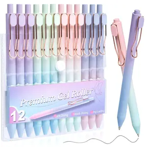 12 Pcs Gel Pens, No Bleed & Smear, Black Ink, Fine Point (0.5mm), Retractable, Gradient Colors, Ideal for School & Office Supplies
