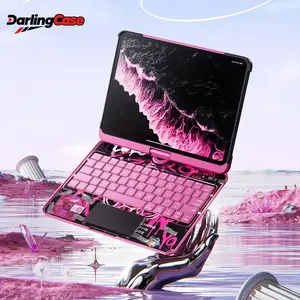 DarlingCase Cyberpunk 360° Swivel Keyboard Case for iPad 11th A16,iPad Air 11 & Pro 11 2024, Transparent Wireless Keyboard with Touchpad,7-Color Backlit,Compatible with iPad 10th/Air 11/Pro 11 & 13  Tablet Wireless iPad Case iPad Keyboard Christmas Gifts