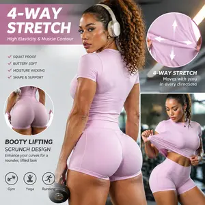 Quietlake Women's Sportswear Set.2-Piece Boat Workout Set, Shaping Support, Breathable Quick-Dry, Yoga, Gym, AthleticButt Liftin