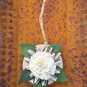 Wood Flower Seashell Ornament - Handcrafted with Natural Elements for Home Decor