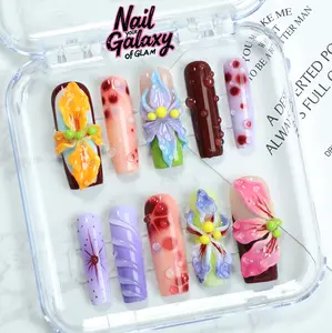 Luxury Tropical Flower Press-On Nails | Sweet Multicolor Floral Design with Juicy Accents | Long Square Fake Nails Kit for Birthday, Vacation, and Fairy Tale Glam | High-Quality, Handmade Floral Nails – 10pcs Set by NailGalaxy