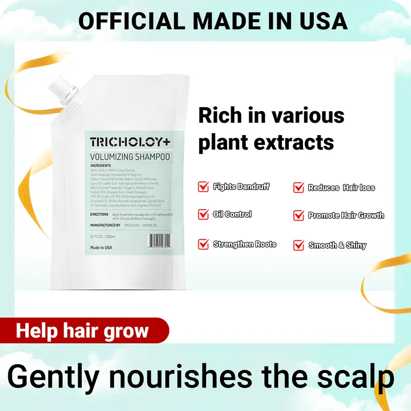Buy 1 Get 1 FREE Tricholoy+ 300ML Anti-Hair Fall Shampoo - Gentle Therapeutic Haircare Shampoo with Biotin Blend, Arginine, Oleanolic Acid, Amino Acid, Strengthens Roots, Reduces Shedding, Boosts Volume, Massage 60 Sec, Made in USA for Adults