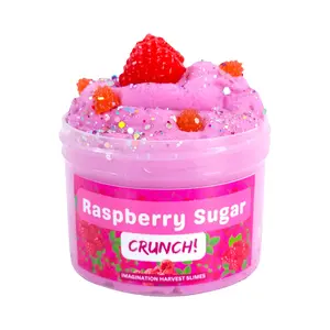 Imagination Harvest Slime Shop Raspberry Sugar Crunch Icee Snow Fizz Slime - Pink Scented Slime with Raspberry Charm, Glitter and 8oz Size