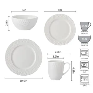 【Memorial Day】Silvanest All-in-One 16-Piece Dinnerware Set - Service for 4 | Heavy Duty Microwave & Oven Safe Dishes | 28oz Large Soup Bowls & 16oz Coffee Mugs | Scratch Resistant
