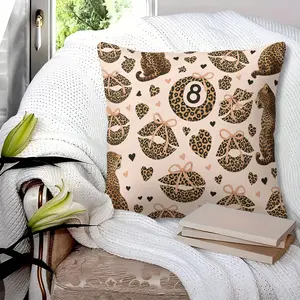 Sweet Cool Leopard Print Throw Pillow with Insert, 45cm Square Zipper Closure, Leopard, Leopard Print Lips, Leopard Print Heart & Leopard Print 8 Ball, Soft Comfortable Sofa Bed Cushion, Y2K Style Home Decor