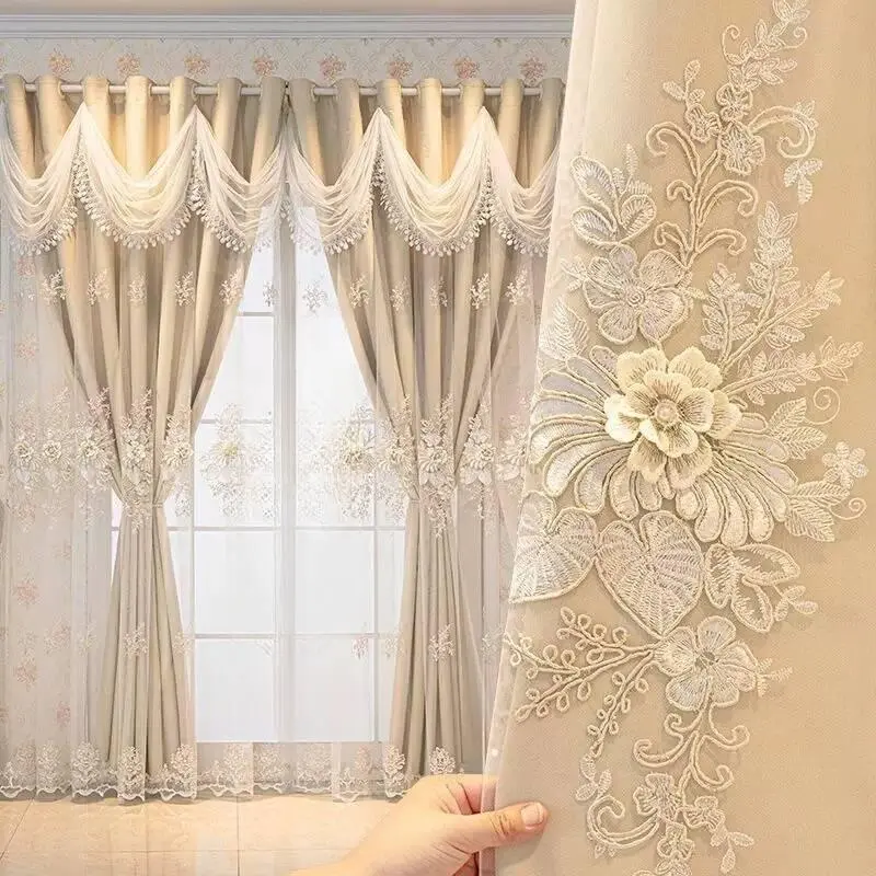 French Luxury Double Layer Ruffled Sheer Curtain, Bedroom Curtains, Window Curtain, Upgrade Curtain, Window Drapes, Backing, Light Blocking, Princess Style, Bedroom & Living Room Decor
