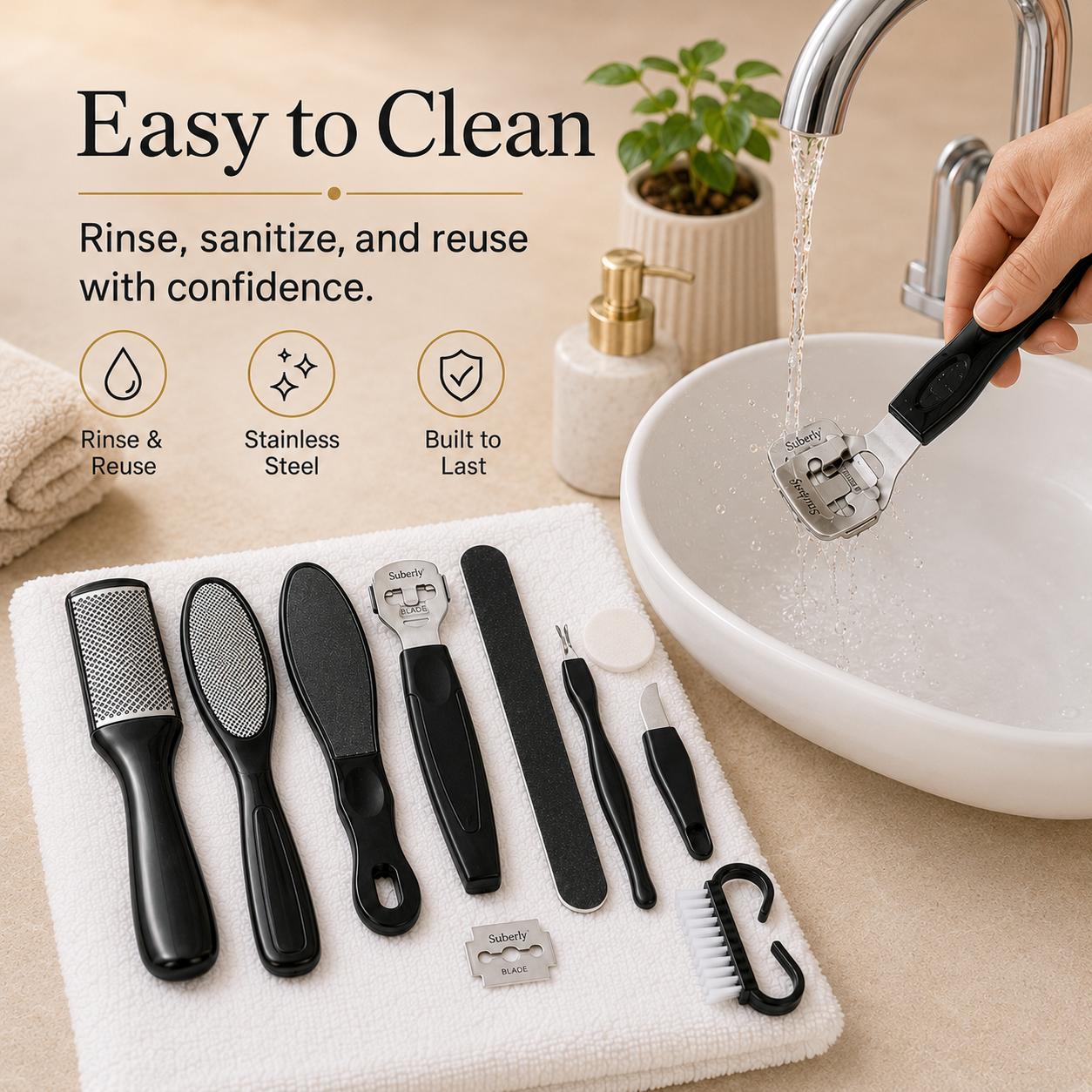 8-in-1 Professional Stainless Steel Foot File Pedicure Tool Set | Heavy Duty Callus & Dead Skin Remover for Cracked Heels Repair | FootTok Salon-Grade At-Home Pedi Kit | Baby Soft Feet Self Care Grooming Essential for Daily Foot Maintenance & Travel