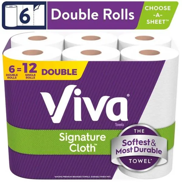 Viva Signature Cloth Paper Towels 6 Double Rolls 86 Sheets per Roll for Kitchen Wipes Tough Towel for Toughest Tasks