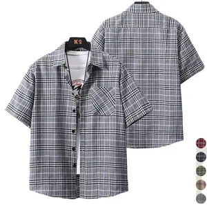 Men’s casual plaid short-sleeve button shirt with a notched collar and chest pocket, suitable for summer beachwear and everyday wear. Top Checked Classic Menswear Stylish